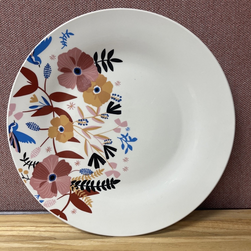 Dinner Plate Rose Pattern 10.5" Glossy Whimsy Fun Birds Flowers Ceramic Floral